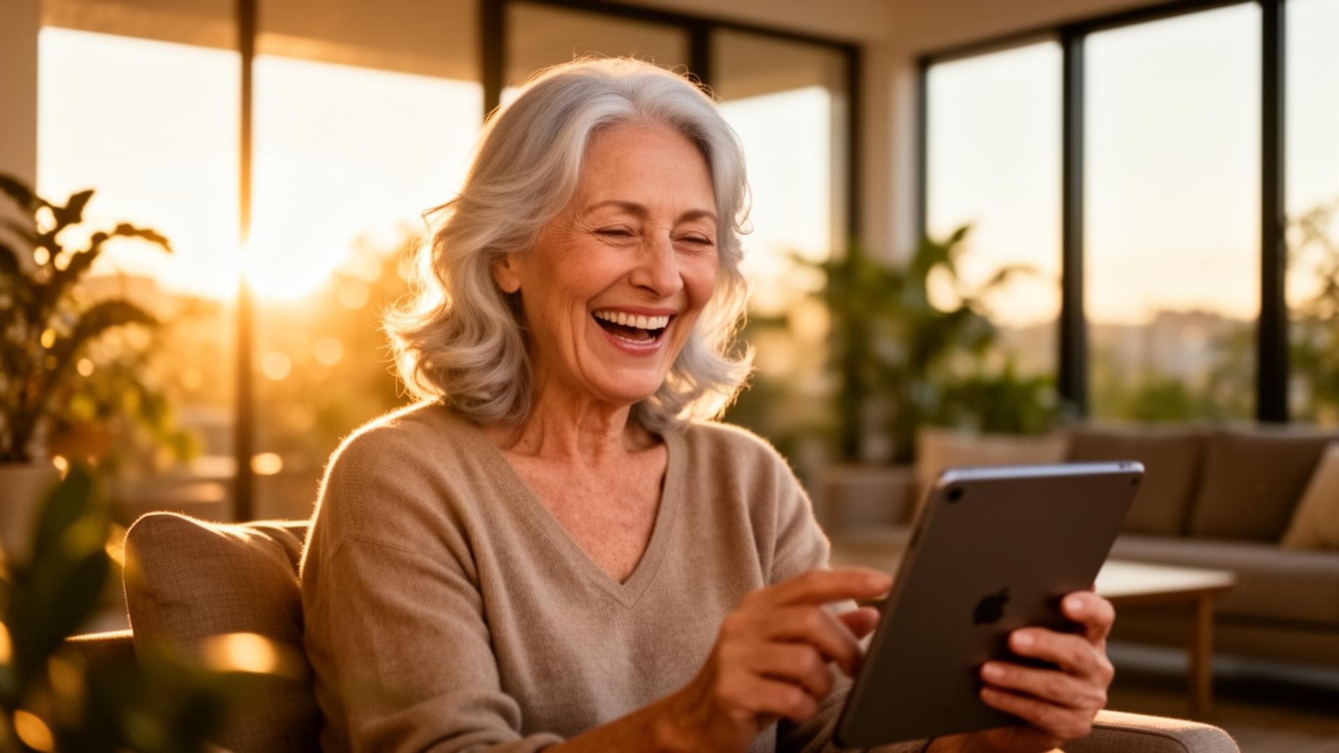 Senior enjoying technology