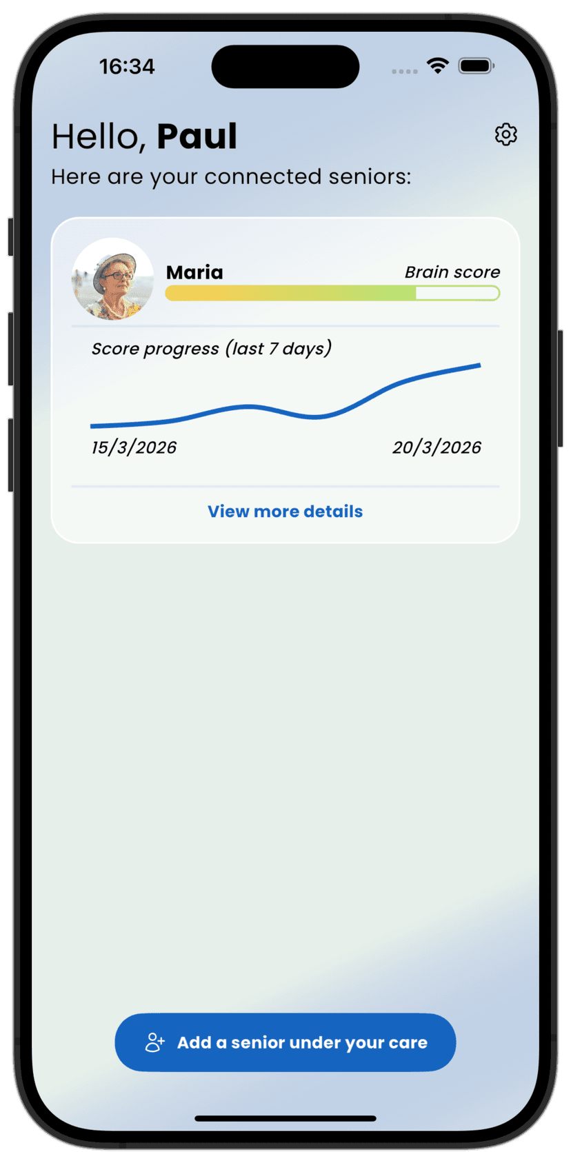 Eldie caretakers app screen