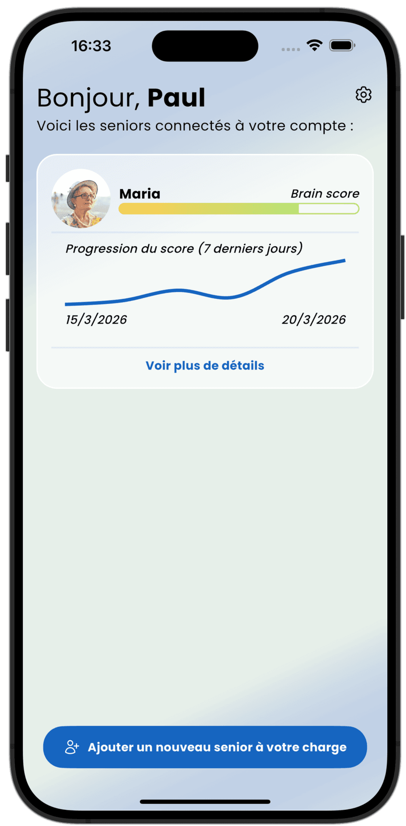 Écran de l'application Eldie pour soignants