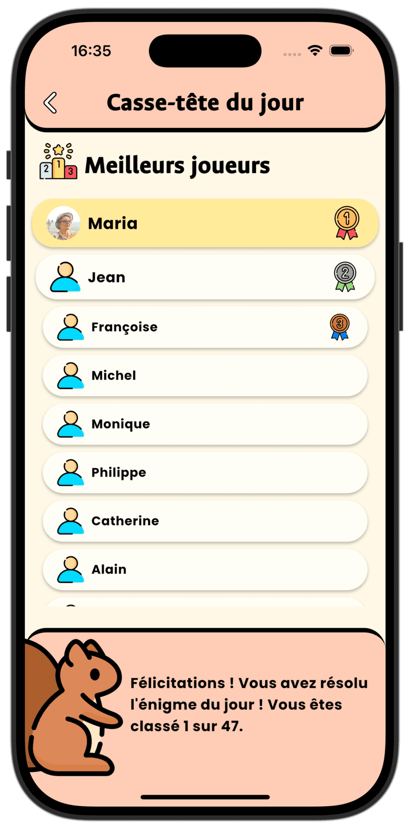 Écran de l'application Eldie pour seniors