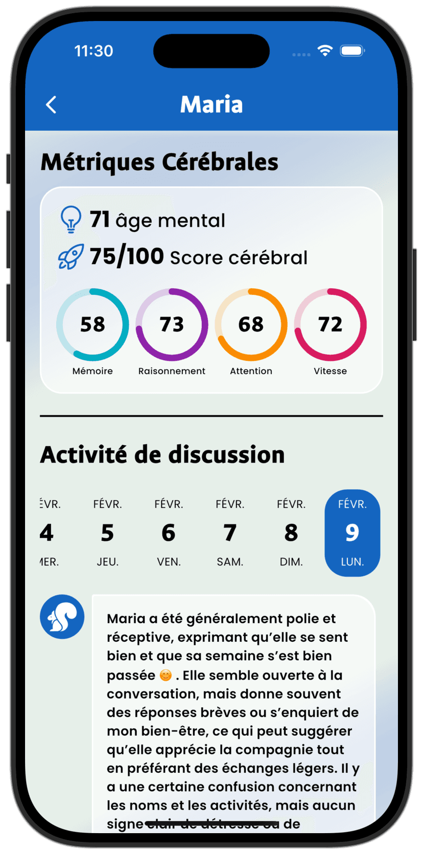 Écran de l'application Eldie pour soignants